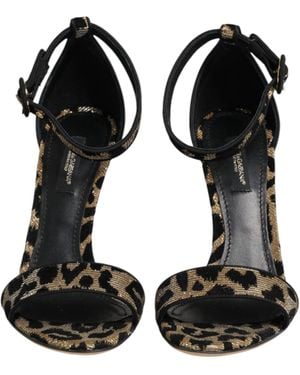 Dolce & Gabbana Gold Leopard Ankle Strap Heels Sandals Shoes - Black