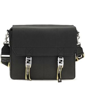 Fendi Flow Mess Medium Roman Leather Crossbody Bag Calf Bos Taurus Shoulder - Black