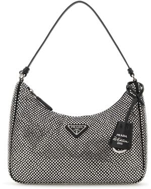 Prada Embellished Satin Shoulder Bag - Grey