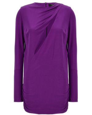 Versace Cut-Out Details Jersey Dress With Draped Sides - Purple
