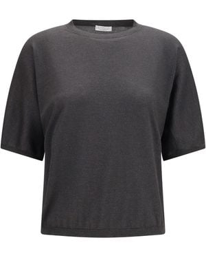Brunello Cucinelli Short-Sleeve Cashmere And Silk Sweater - Gray