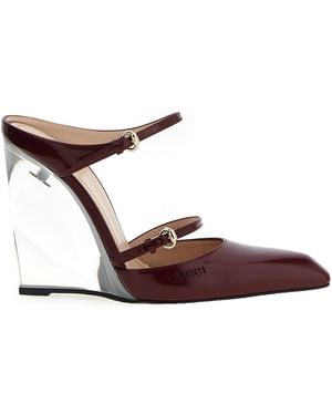 Gucci Rosso Ancora Sabots Leather Wedges - Brown