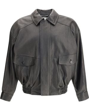 Saint Laurent Balloon Leather Jacket - Grey