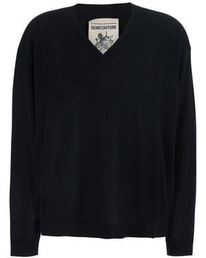 Semicouture V-Neck Wool Jumper Jade Virgin Tops - Black