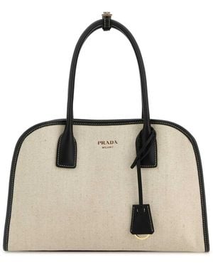 Prada Sand Canvas Medium Shopping Bag - Natural