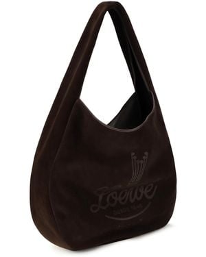 Loewe Hobo Shoulder Bag Roomy Suede Calfskin Calf Leather - Black