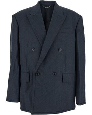 Juun.J Double-Breasted Jacket With Peaked Revers And Patch Pockets On Front - Blue