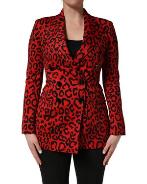 Dolce & Gabbana Leopard Double Breasted Coat Jacket Polyester Elastane Clothing - Red