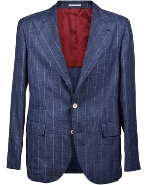 Brunello Cucinelli Virgin Wool Pinstriped Suit, Brand Size 50 (Us - Blue