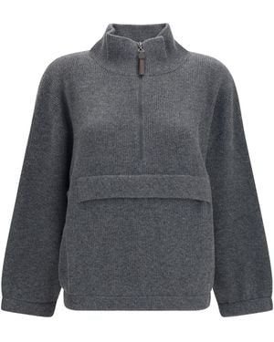 Brunello Cucinelli Cashmere Half-Zip Sweater - Gray