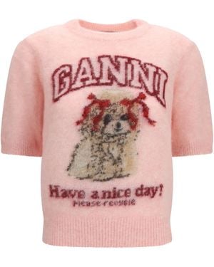 Ganni Alpaca Graphic Knit T-Shirt T-Shirts - Pink