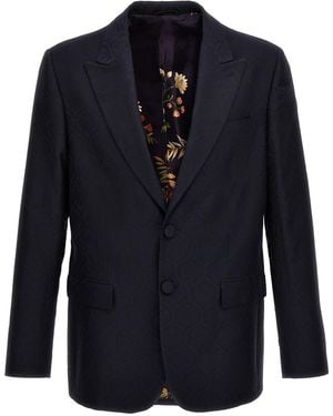 Etro Jacquard Cotton-Wool Blazer - Blue