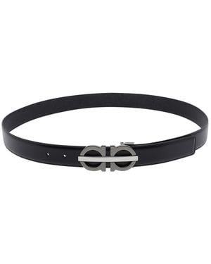 Ferragamo Reversible And Adjustable Gancini Belt - Black