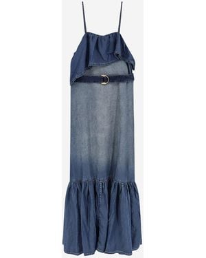 Pinko Dress With Ruffles, Denim Lyocell - Blue