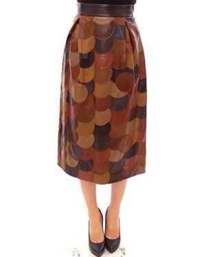 Dolce & Gabbana Patchwork Leather Straight Skirt - Brown