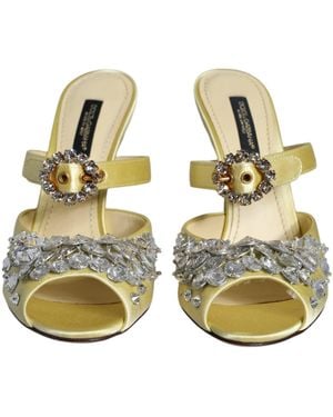 Dolce & Gabbana Mary Janes Satin Crystal Sandals Shoes Viscose - Yellow