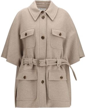 Max Mara Nettare Cashmere Cape With Belt Kashmir/Capra Hircus Coat - Natural