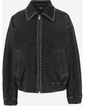 Versace Studded Cotton Jacket With Zip Closure - Black
