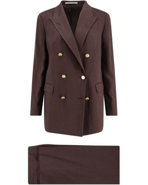 Tagliatore Jasmine Pinstripe Linen And Viscose Suit - Brown