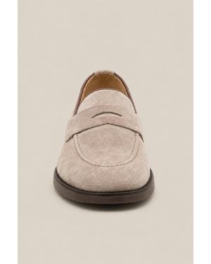 Brunello Cucinelli Avola Suede Penny Loafer Shoes - Natural