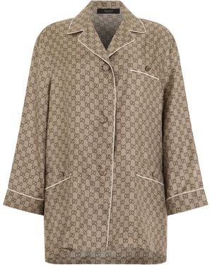 Gucci Monogram Shirt-Ebony Silk - Natural