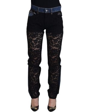 Dolce & Gabbana Lace Panel Denim Jeans Modelpan74208 - Black