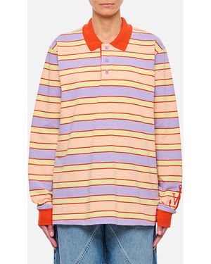 JW Anderson Striped Contrast Trim Ls Polo Top - Orange