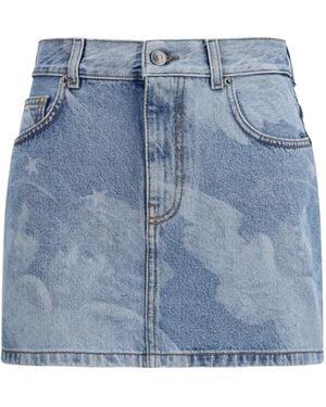 Fiorucci Angel-Print Denim Mini Skirt Cotton - Blue