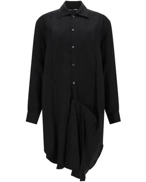 JW Anderson Midi Dress Tuxedo Drape Silk - Black