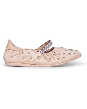 Jimmy Choo Macaron Crystal-Embellished Taffeta Jade Ballet Flats - Pink
