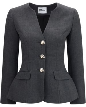 Self-Portrait Collarless Wool Jacket - Black