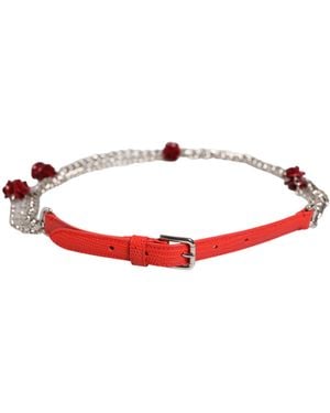 Dolce & Gabbana Leather Chain Floral Cintura Belt Real Brass Calf Resin - White