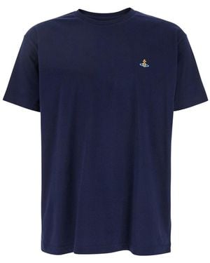 Vivienne Westwood Crewneck T-Shirt With Orb Logo Detail On The Front - Blue