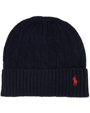 Polo Ralph Lauren Cable-Knit Wool-Cashmere Beanie Wool Cashmere Hat - Blue