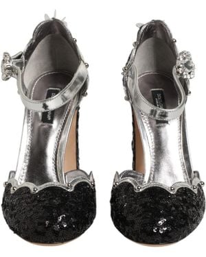 Dolce & Gabbana Sequin Ankle Strap Sandals Shoes - Black