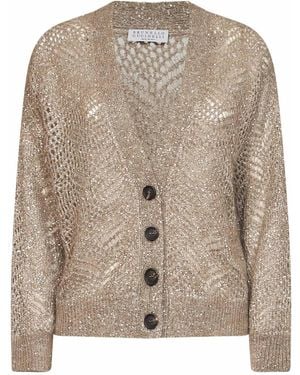 Brunello Cucinelli Light Dazzling Abstract Leaf Cardigan - Brown