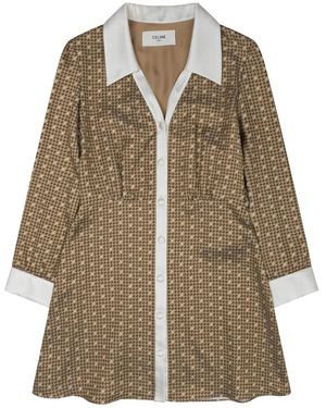 Celine Celine Silk Twill Mini Shirt Dress - Brown