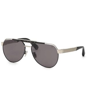 Philipp Plein Sunglasses Aviator Full Rim, Palladium Frame And Smoke Lens Spp073M0583 - Grey