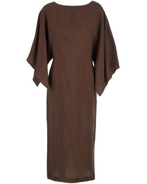 ..,merci Dress Abm099Moka With V-Neck And Short Sleeves Tech Fabric - Brown
