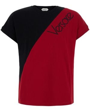 Versace T-Shirt Colour-Block Cotton T-Shirts - Red