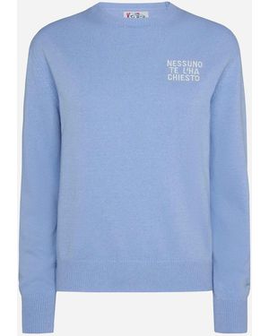 MC2 Saint Barth Light Sweater New Queen With Nessuno Te Lha Chiesto Embroidery - Blue