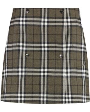 Burberry Wool Mini Skirt With Check Motif - Green