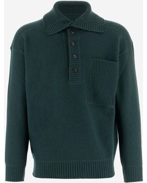 Giorgio Armani Wool And Cashmere Sweater With Ribbed Collar - Green