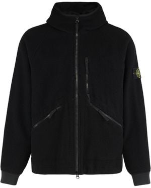 Stone Island Hooded Jacket Wool And Nylon Bomber - Black