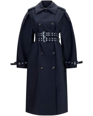 Ganni Double-Breasted Cotton Trench Coat With Double Belt - Blue