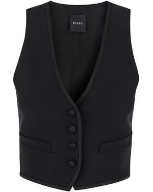 Le Plain Smoking Vest With Covered Buttons - Black