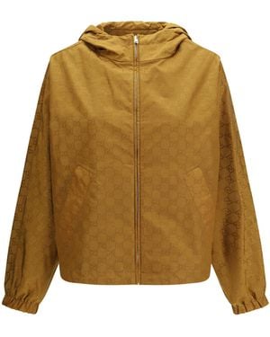 Gucci Short Technical Jacquard Jacket With All-Over Gg Motif Nylon - Natural