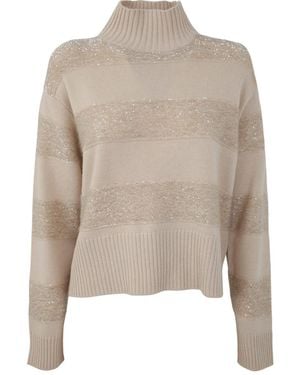 Brunello Cucinelli Wool Silk Blend Turtleneck Sweater Clothing - Natural