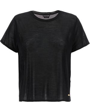 Tom Ford Sheer Silk T-Shirt With Logo Plaque - Black