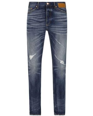 Palm Angels Straight-Leg Distressed Denim Jeans With Five-Pocket Design - Blue